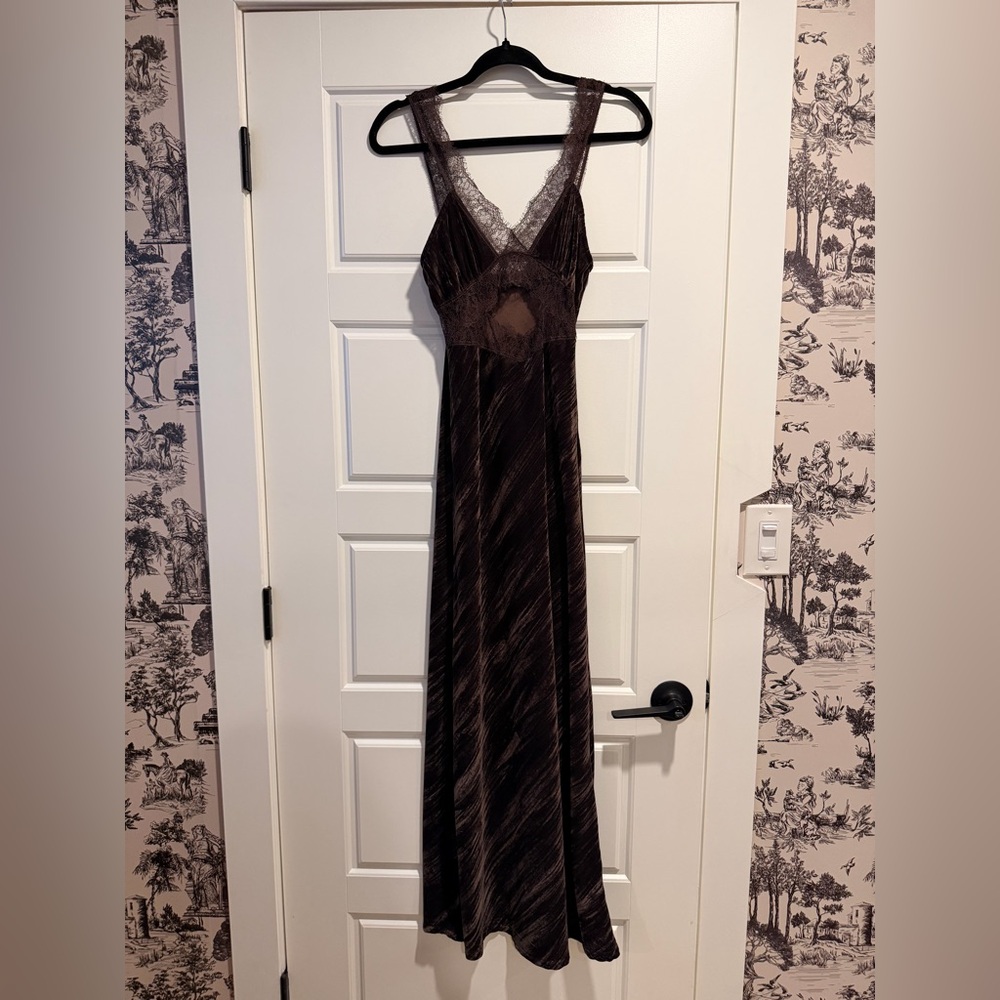 S | Fits XS | Zara Brown Maxi Dress 90s Cutout - Picture 3 of 6
